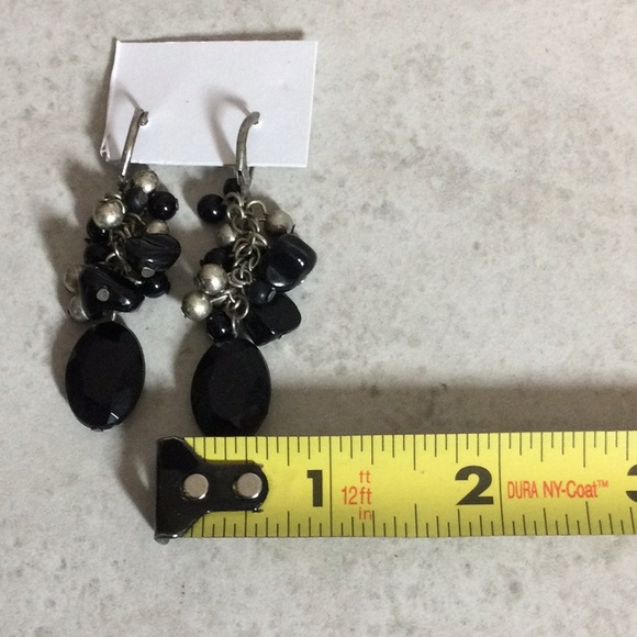 Silver and black beaded boho drop earrings - Picture 7 of 8